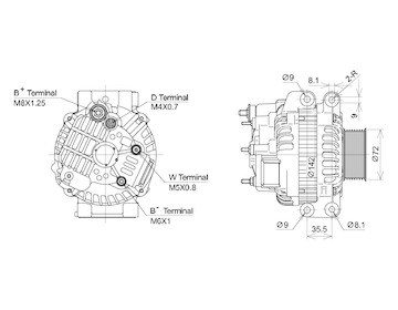 ALTERNÁTOR 24V / 100A + ŘEMENICE Ø72 8 DRÁŽEK - ORIGINÁL MITSUBISHI