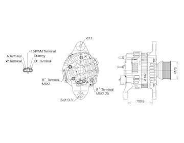 ALTERNÁTOR 24V / 130A + ŘEMENICE Ø73 + 15/PWM 8 DRÁŽEK - ORIGINÁL MITSUBISHI