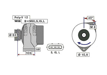 ALTERNÁTOR 24V / 90A + ŘEMENICE Ø62 12 DRÁŽEK (motor: CURSOR) 