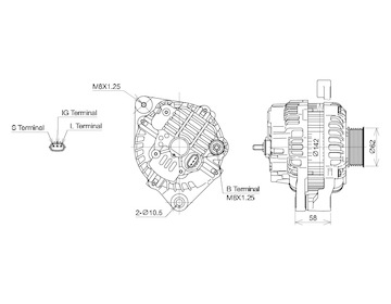 ALTERNÁTOR 24V / 90A + ŘEMENICE Ø62 6 DRÁŽEK - ORIGINÁL MITSUBISHI