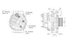 ALTERNÁTOR 24V / 100A + ŘEMENICE Ø72 8 DRÁŽEK - ORIGINÁL MITSUBISHI