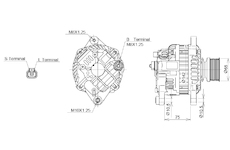 ALTERNÁTOR 24V / 90A + ŘEMENICE Ø65 7 DRÁŽEK- ORIGINÁL MITSUBISHI